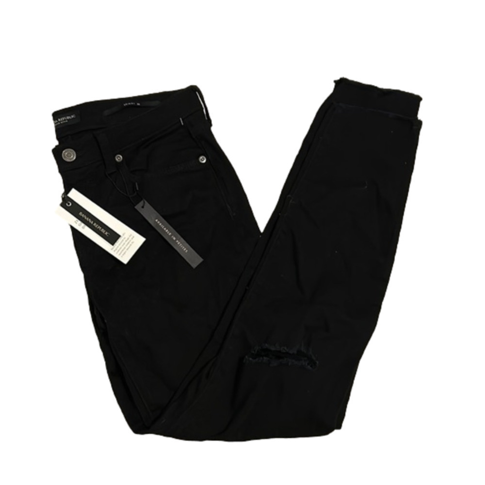 Banana Republic Black Distressed Mid-Rise Skinny Jeans, Size 28